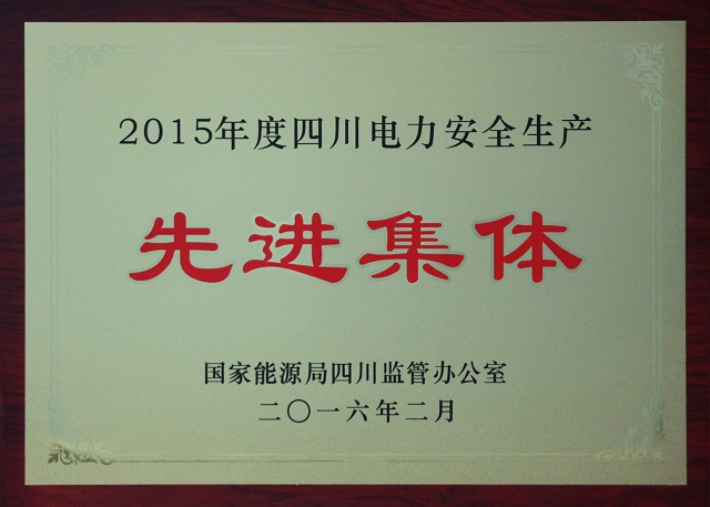 公司被评为2015年度四川电力安全生产先进集体