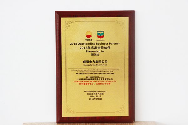 我集团荣获川东北天然气项目2018年杰出合作伙伴奖